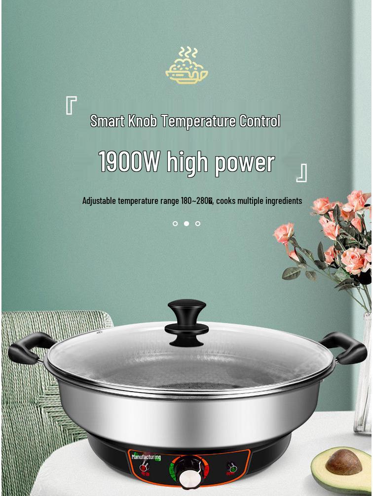 Stainless Steel Non-stick Electric Pancake and Frying Pan - Deepened and Enlarged Multi-functional Flat Bottom Grill Pan.