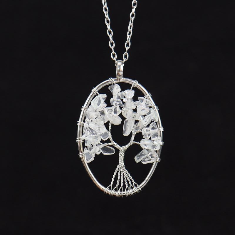 Hand-Wound Natural Gravel Crystal Curved Loose Root Tree Of Life Necklace Fortune Tree Necklace Women'S Necklace N24