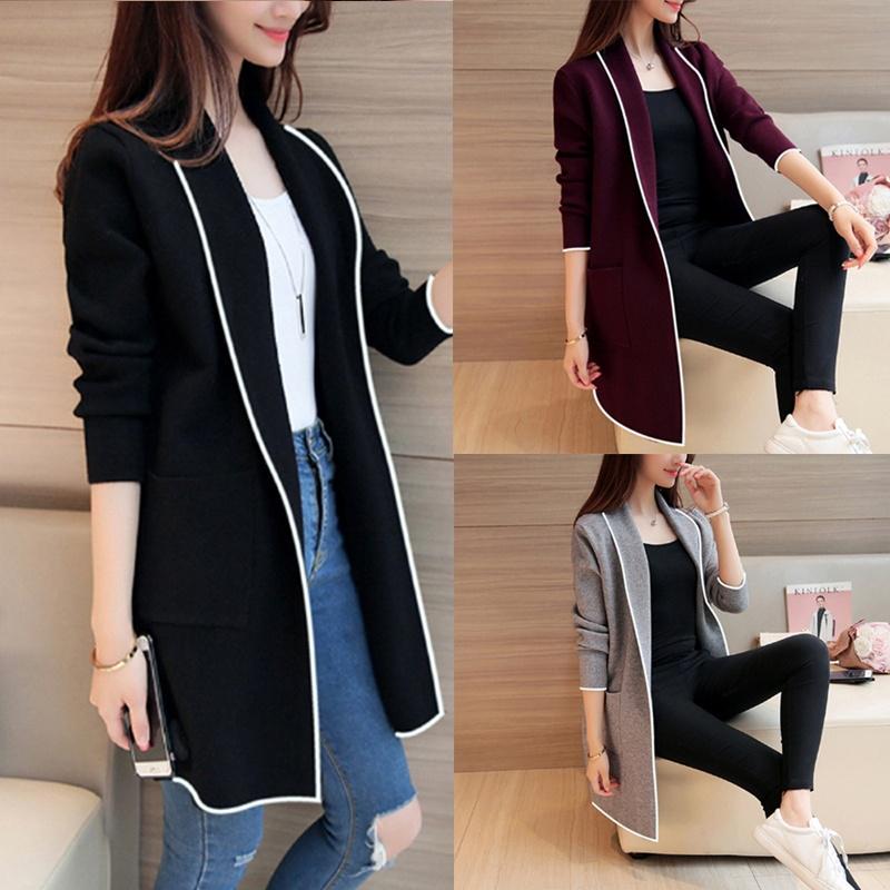 Cardigan Lungo Autunno Inverno Femminile Casual Donna Cardigan con Tasche Maglione Cardigan Lavorato a Maglia Abbinabile per Donna Giacca Top