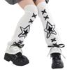 Women's Punk Star Pattern Knitted Leg Warmers with Ribbon Bows Flared Boot Covers Knee Length Socks Japanese Streetwear
