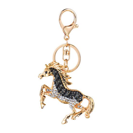 Horse-Shaped Rhinestone Keychain with Carabiner Clip Sparkling Zircon Animal Key Ring for Keys Bags Lucky Symbol for Car Home Decor