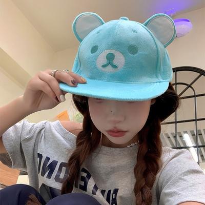 Cute Bear Flat Edge Cap Female Summer New Cartoon Face Small School Student Travel Shade Baseball Cap