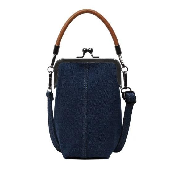 

Джинсовая сумка-кроссбоди для телефона женская с застежкой-поцелуйчиком, ретро-сумочка с верхней ручкой, регулируемым плечевым ремнем, сумка-кроссбоди для встреч, вечеринок темно-синий