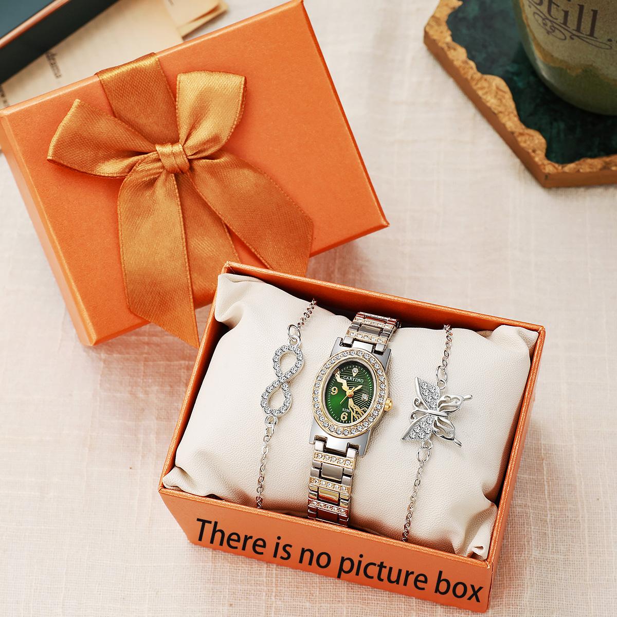 

Women s Quartz Watch Set with Oval Green Dial - Infinity Symbol + Butterfly Diamond-studded Bracelet серебряный
