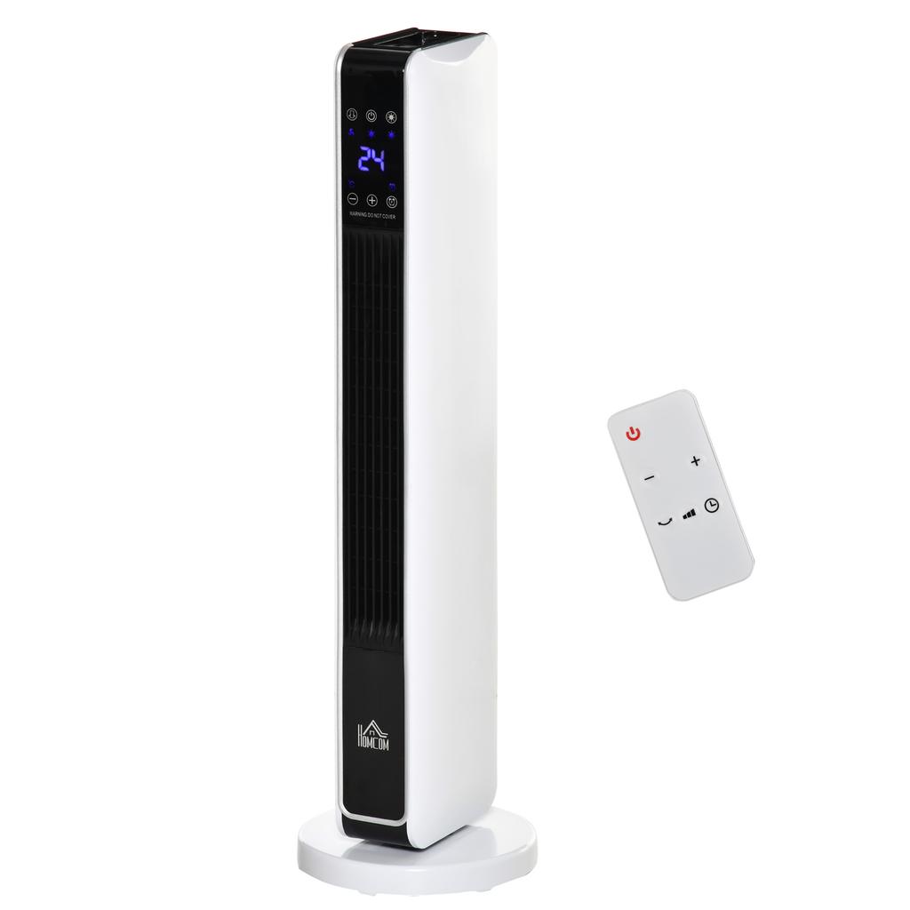 Stufa Ventola Riscaldante 2200W Riscaldatore Elettrico Riscaldamento Ceramico a Torre con Telecomando Timer 8 Ore Oscillazione ABS PA Bianco+Nero 21 x 21 x 73 cm