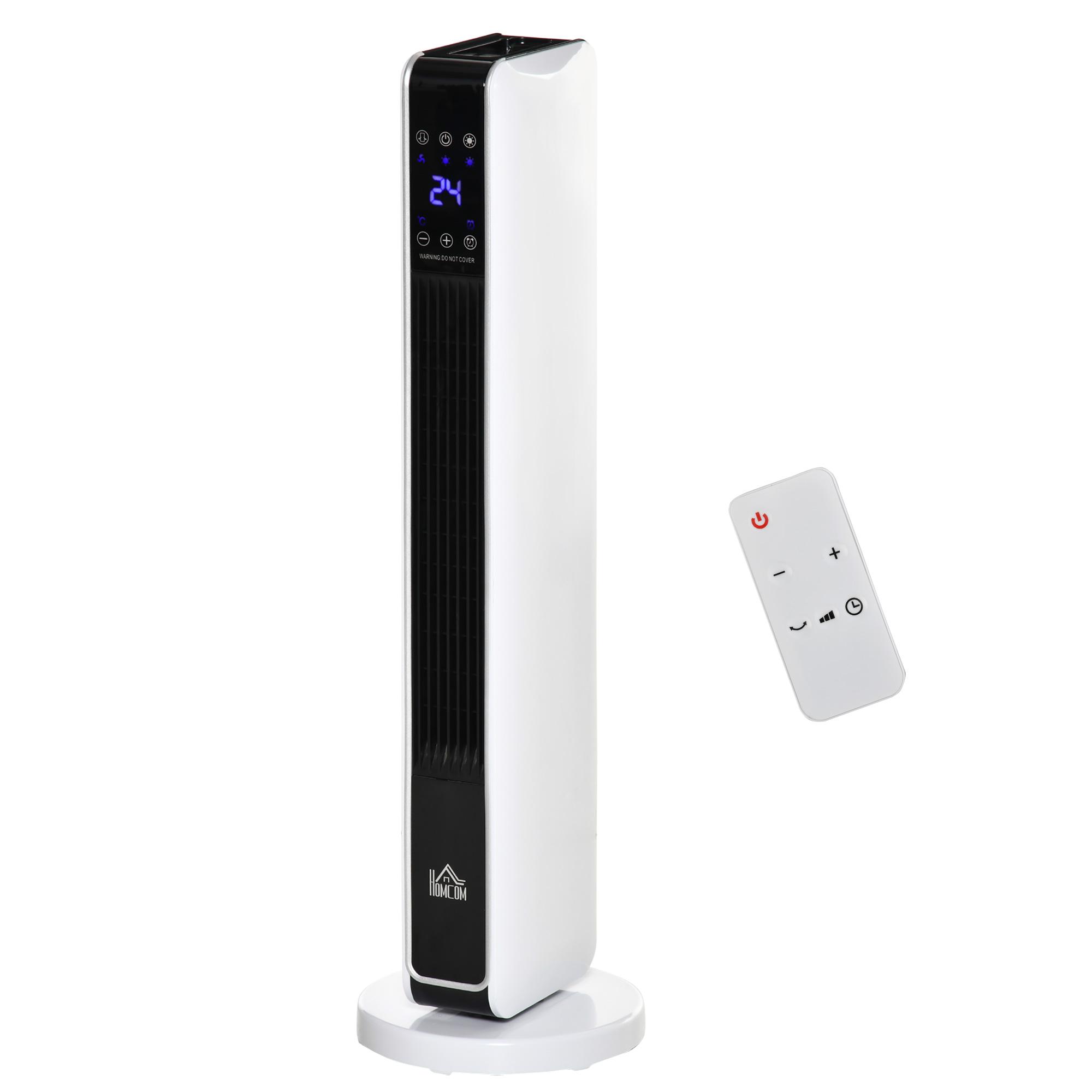Chauffage Ventilateur Chauffant 2200W Chauffage Électrique Tour de Chauffage Céramique Avec Télécommande Minuterie 8 Heures Chauffage Oscillant ABS PA Blanc+Noir 21 X