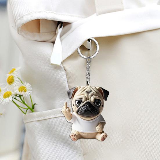 Middle Finger Posture Puppy Keychain 3D Dog Design Key Chain Backpack Cool Puppy Decoration Bag Accessories