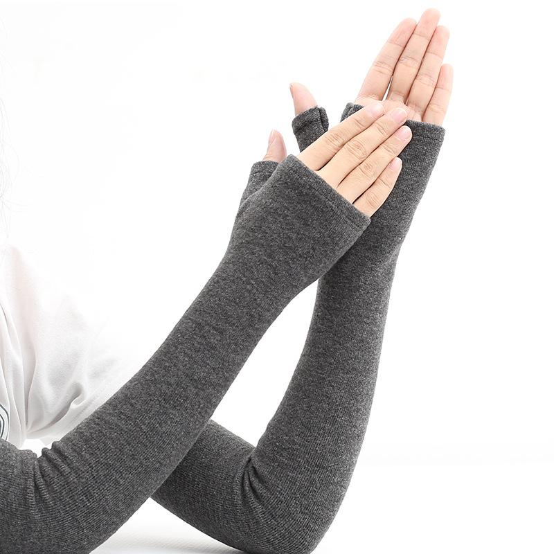 1Pair Winter Cycling Arm Sleeves Thickened Cold-proof Plush Women Men Winter Sleeves Thumb Hole Fingerless Thermal Arm Warmers dark grey-A