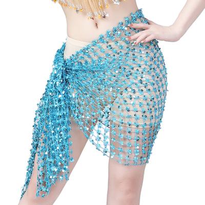 Belly Dance Hip Scarf Sequin Woven Wrap Skirt Hollow Out Mini Skirt Waistband Oriental Indian Dancer Sash Performance Carnival Costume Accessory