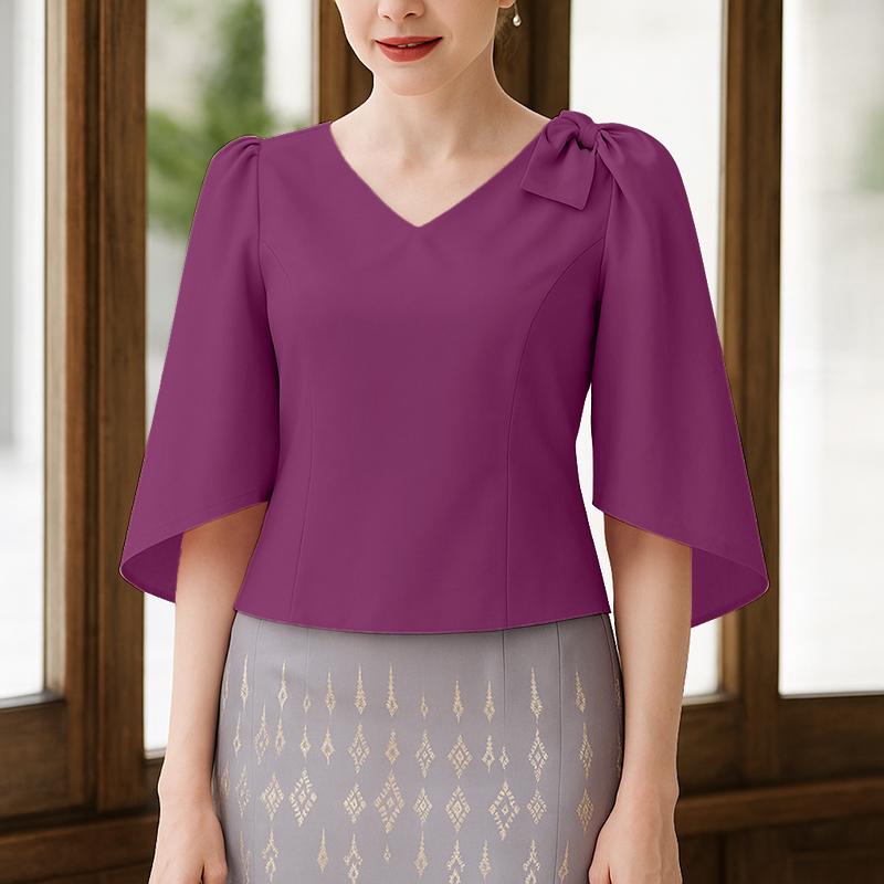 

ZANZEA Women Casual V-Neck 3/4 Sleeve Solid Color Elegant Blouse