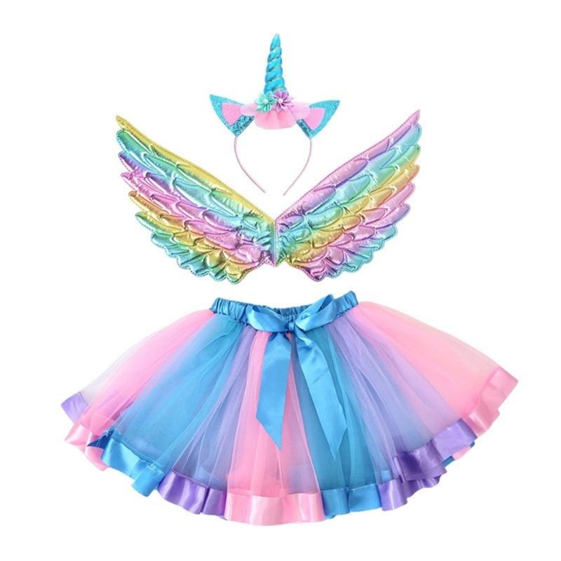 Fairy Wing Unicorns Headbands Tutus Skirts for Kids Girls Unicorns Pretend Play Costume Halloween Birthday Party Decors