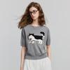 Chuyu Damen Schleife Katze Jacquard Rundhals Kurzarm Stricktop