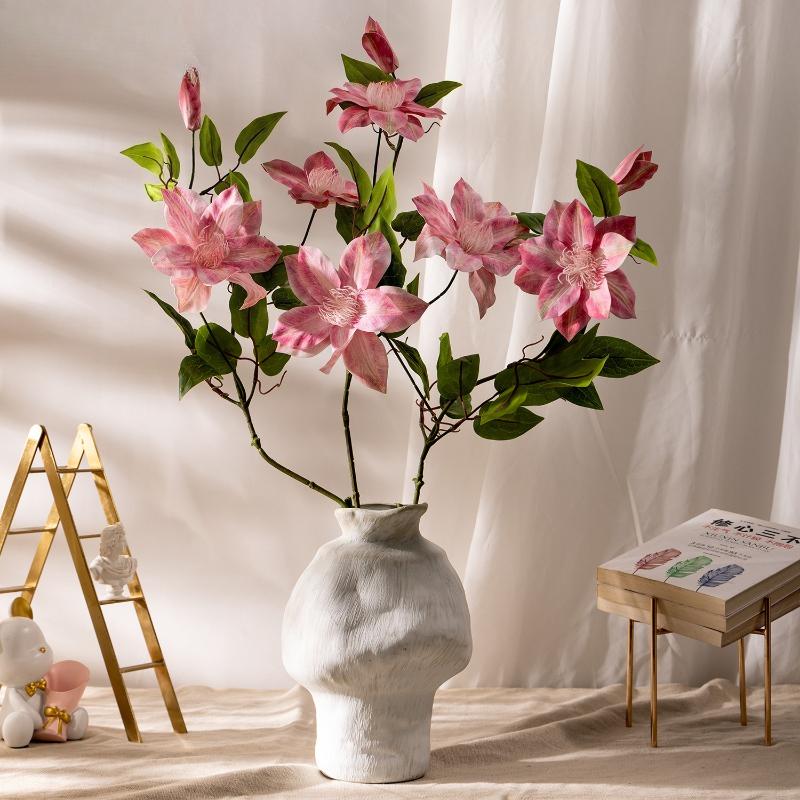 5pcs Artificial Flower 86cm Cream Clematis Branch Home Living Room Decoration Fake Flowers Simulated Creams Clematises Plant