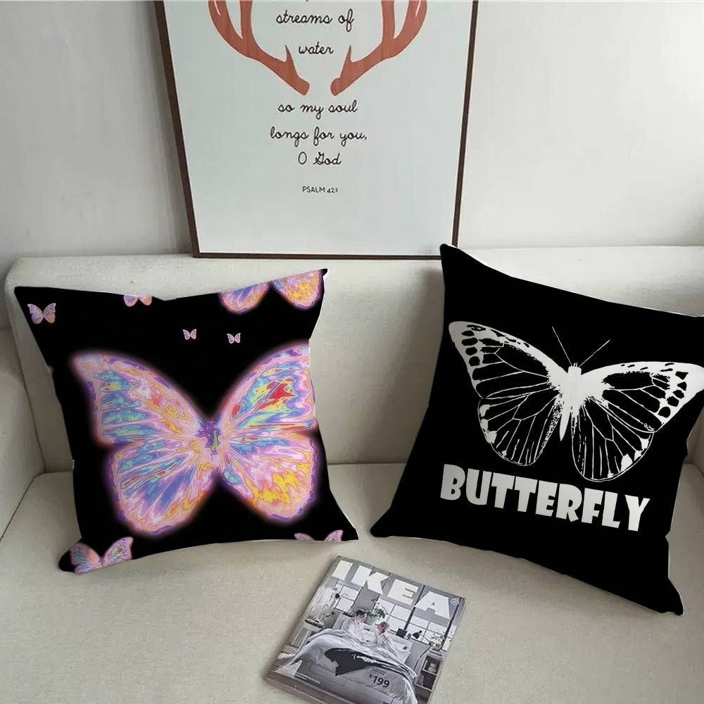 1PC Luxury Pink Cute Butterfly Pillow Case Square  Bedroom Sofa Leisure Comfort Cushion Car Home Decoration Pillowcase 40x40