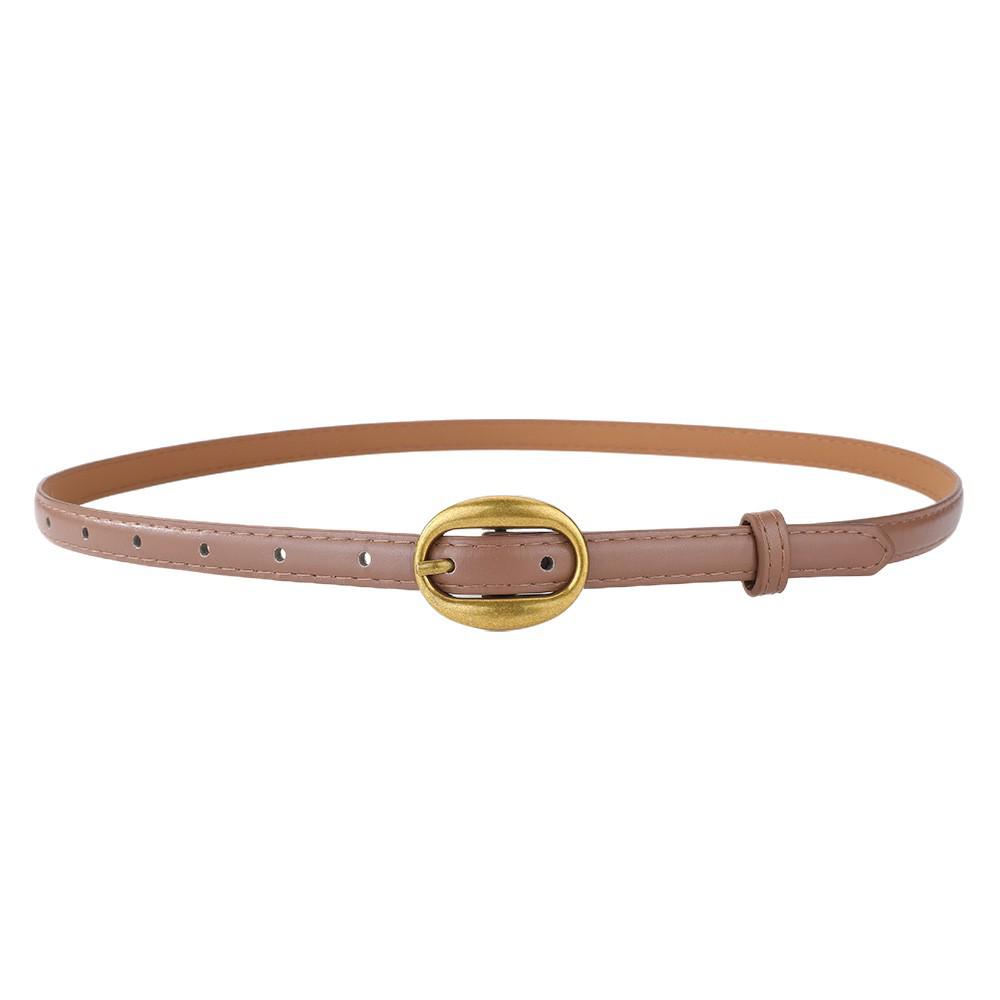 Women's French Retro Oval Buckle Leather Belt - Versatile and Slim for Skirts, Shirts, and Pants.