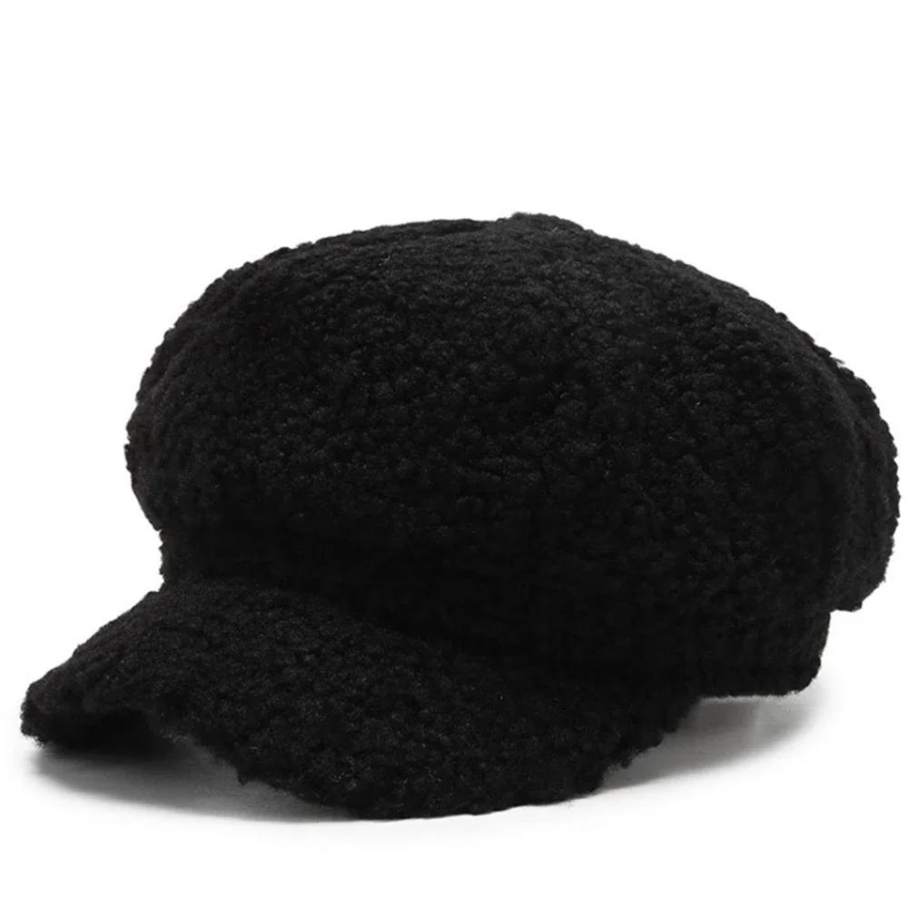 Fashion Lamb Wool Berets for Women Autumn Winter Painter Hat Octagonal Cap