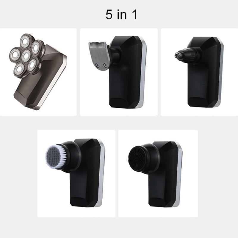5-In-1 6 Cutter Head Multifunctional Electric Bald Head Shaver Waterproof Rechargeable Trimmer/6 Head Floating Head Cordless Groomer Gray/Golden