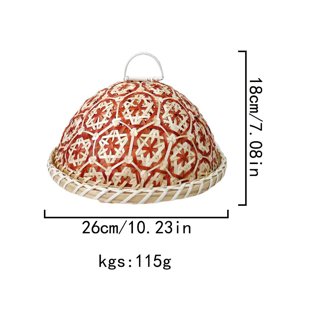 Hand-woven Rattan Fruit Plate with Round Lid Insect Proof Bread Basket Umbrella Cover for Kitchen Dining Table Fruit
