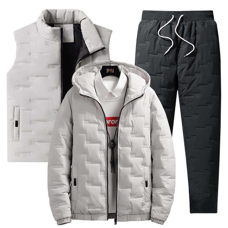 

Теплый Хлопковый Модный Костюм Мужской Набор из Трех Предметов Утепленная Утепленная Куртка Зимняя Куртка Утепленный Жилет и Брюки Повседневная Одежда Hombre XXL