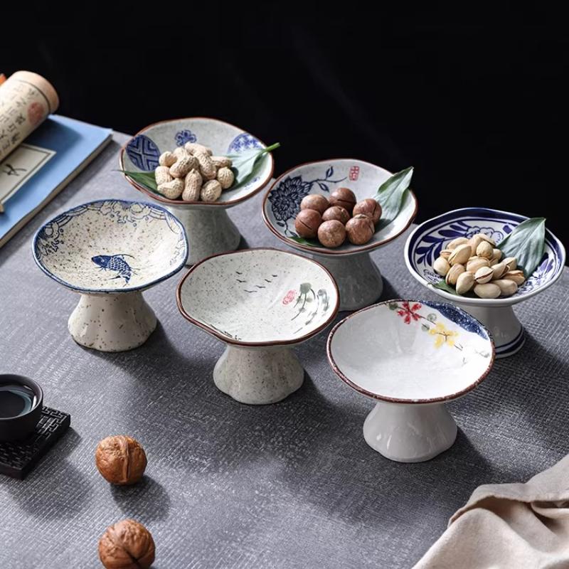 Neues Chinesisches Dessert Hoher Teller Kleiner Snack Erfrischungsteller Retro Keramikteller Nachmittagstee Snack Haushaltswaren