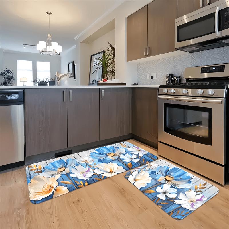 1 Stück Anti-Ermüdungs-Küchenteppiche, Bunte Blumenmuster Wasserdicht Rutschfest Dick Gepolsterte Küchenmatte Hochbelastbare Komfort-Stehmatte für Küche
