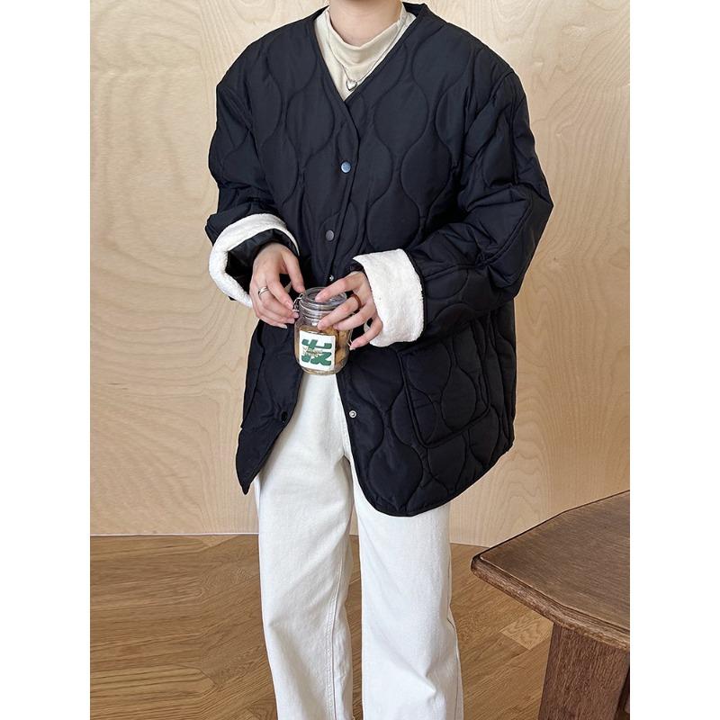 

Женская зимняя свободная ромбовидная теплая хлопковая одежда из шерсти ягненка XL чёрный