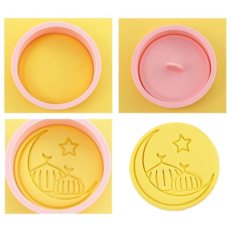 10Pcs Round Castle Moon Pattern Cookie Cutters Set Cartoon Pressable Biscuits Mold Plastic Cookie Stamps Baking Tool