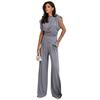 Women Two Piece Outfits Summer Sleeveless Irregular Hem Top And Wide Leg Pants Set Casual Business Office Set