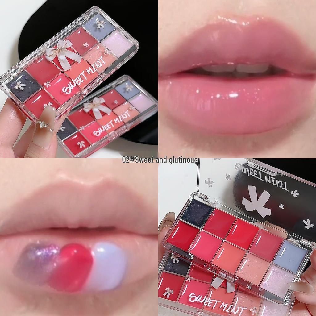 SWEET MINT Ten-Color Lip Jelly Palette: Natural, Non-Transfer, Glossy Mirror Finish Lip Gloss.