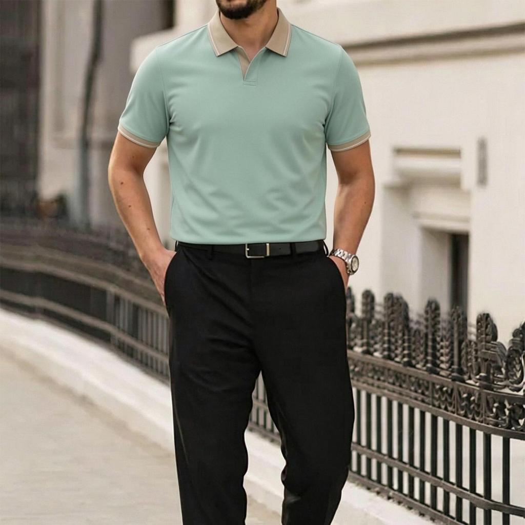 Men Short Sleeve Polo Shirt Classic Lapel Collar Casual Solid Color Lightweight Breathable Summer Tee Top for Daily Wear