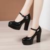 9/12cm Small Size 32-43 Shallow Patent Leather Shoes Women Mary Janes 2024 Spring Block Heels Shoes Platform Pumps Office Women