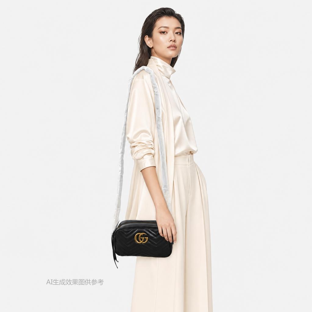 [Pre-Owned] Gucci GG Marmont Small Matelassé Shoulder Bag 'Black' - Excellent #Y6ZMAW