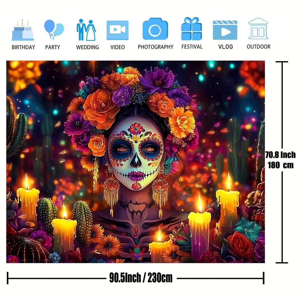 1 Vibrant Sugar Skull Backdrop Banner – Extra Large Day of the Dead Themed Party Decoration