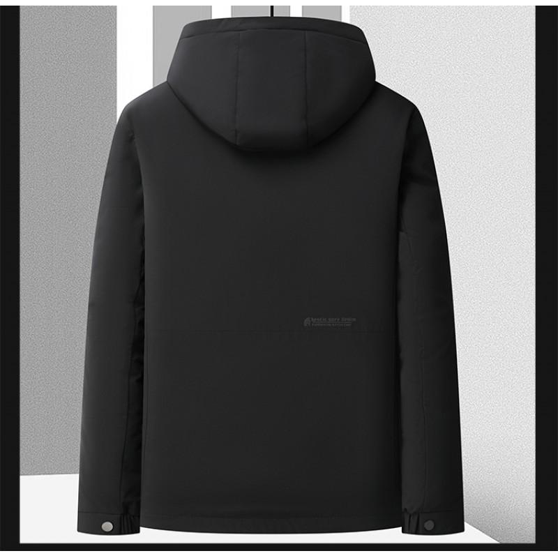 Herren Mittellange Kapuzen Daunenjacke Winter Warm Lässig Pufferjacke Mittleren Alters Herren Schwarz Khaki Marine