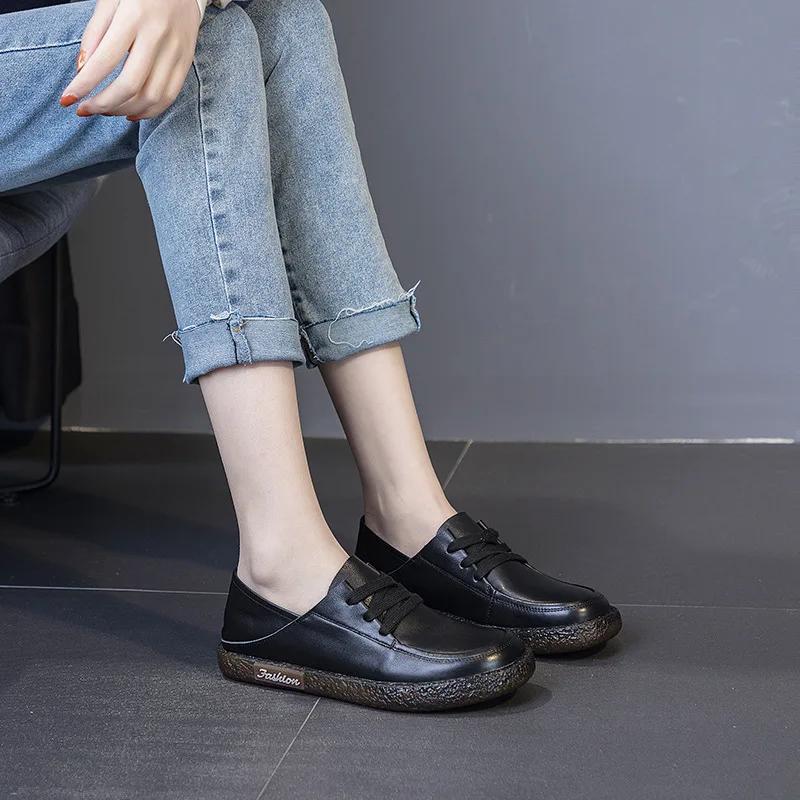 Fujin 2,5 см натуральная кожа удобные роскошные резиновые летние женские мокасины на мягкой подошве на плоской подошве этническая женская элегантная обувь 35 чёрный