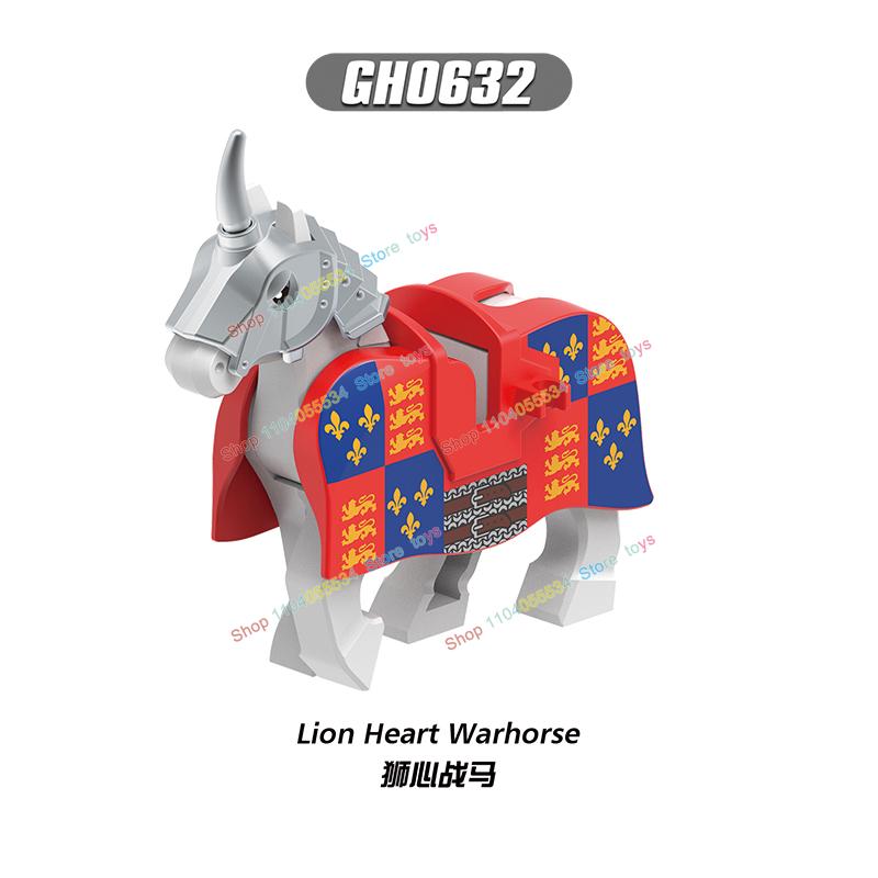 G0181 XG9008 Středověká vojenská zvířata Válečný kůň Rytíři Voják Stavební kostky Akční figurky Sestav scéna Kostky Dětské hračky