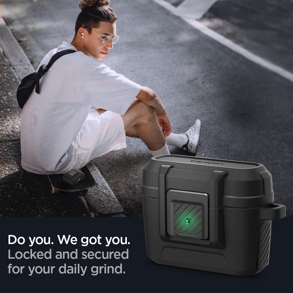 Spigen Airpods Pro Case Lock Function Wireless Charging Lost Prevention with Carabiner Integrated Shockproof Cover Shock Absorption Charging Light