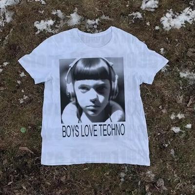 Japanese 2000s Style Y2k Top Harajuku Short-sleeved Baby T-shirt, Retro Pattern Printed Women's Korean Popular Clothing Emo