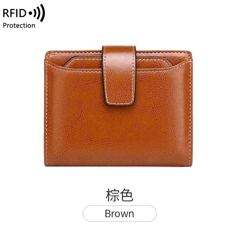 Neue Damen Geldbörse Reißverschluss Schnalle Kartenetui Ölwachsleder Wechselgeldfach Mode Kurze Geldbörse