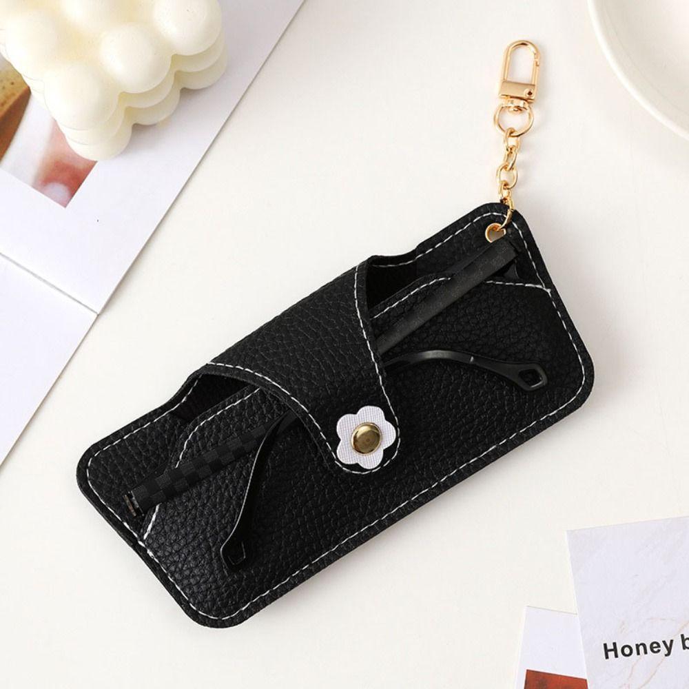 Korean Flower Glasses Case With Keychain Eyewear Holder Soft PU Leather Sunglasses Bag Men