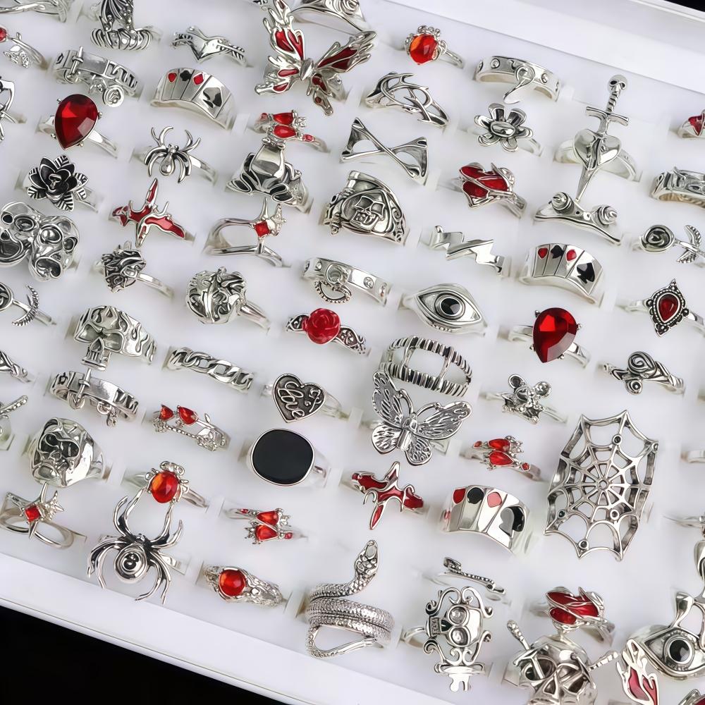 10/15/20/30/50 Τεμάχια Vintage Punk Αράχνη Κρανίο Φίδι Δαχτυλίδια Σετ Για Γυναίκες Μίξη Στυλ Γοτθικό Σκοτεινό Στυλ Δαχτυλιδάκια Δώρα Πάρτι