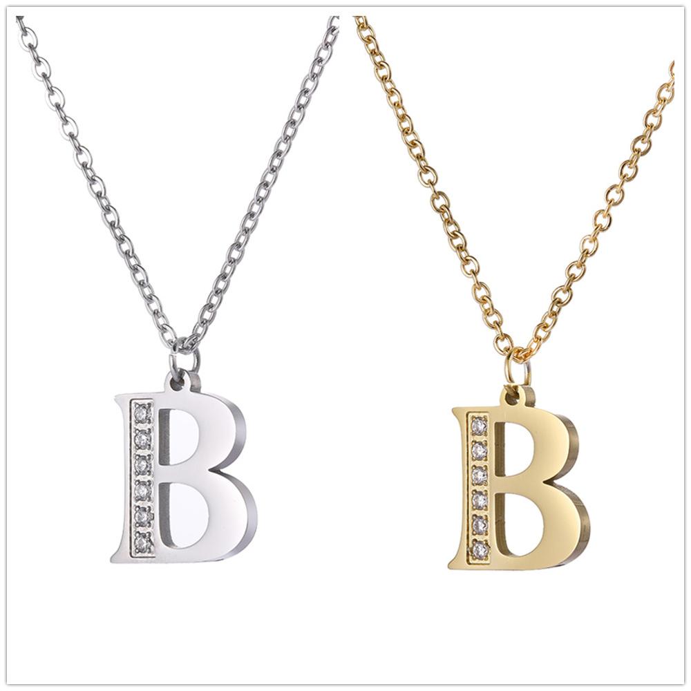 Women Clear Zircon 26 Letters Pendant Necklace Stainless Steel Gold A-Z Alphabet Choker Initial Necklaces Jewelry
