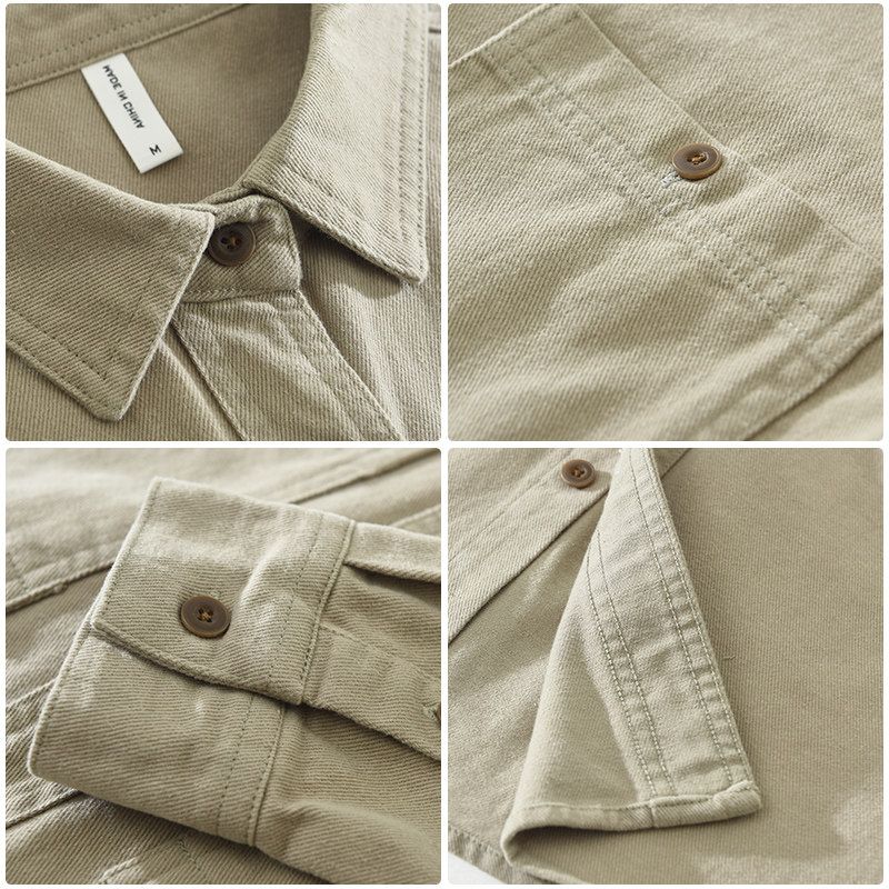 Japanese-Style Workwear Long-Sleeve Shirt for Men, Casual Loose Hong Kong Fashion Brand Thick Top Jacket, Pure Cotton Heavy Wash