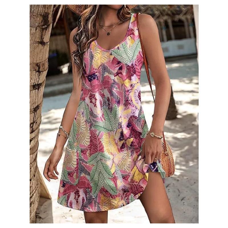Spring and summer new models for hot-selling ins wind sleeveless printed suspender dress