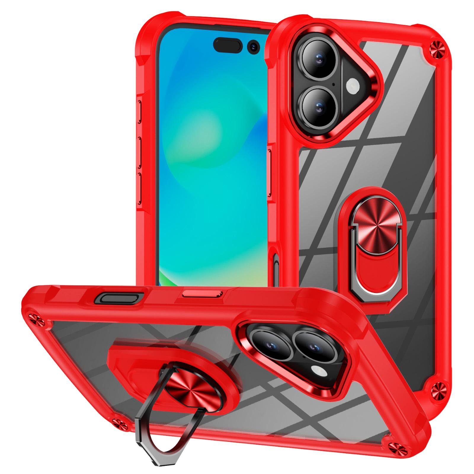 

For iPhone 17 Case Alloy Lens Frame PC+TPU Kickstand Phone Back Cover Red