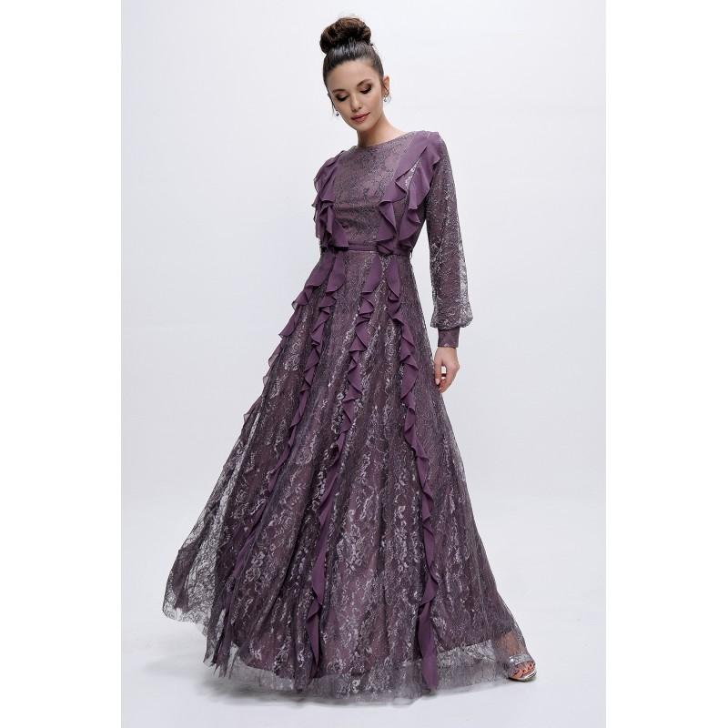 

Объемное блестящее кружевное длинное вечернее платье