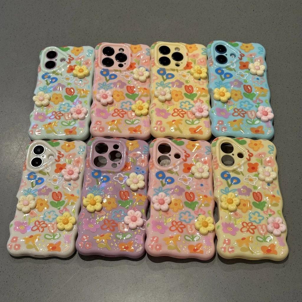 Colored Dopamine Flowers for Apple iPhone17 Mobile Phone Case 16Pro Wave Clouds 14/15 Fine Holes 13