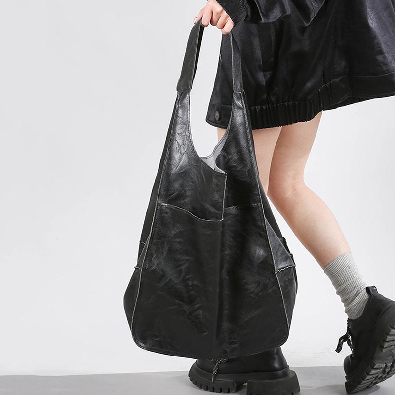 Retro Super Big Shoulder Bag Female Solid Color Hand Bags For Women Soft Leather Casual Shopper Underarm Tote Bag