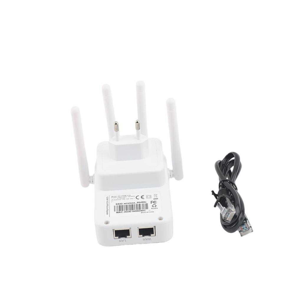 WiFi Repeater 5GHz 2.4GHz Dual Band Signal Extender WiFi Internet Booster with 4 Rotating High Gain Antennas White