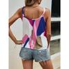 Damen Farbblock Geometrischer Print V-Ausschnitt Metall Schnalle Träger Cami Top